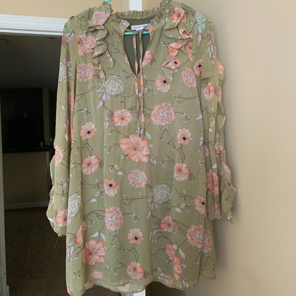 floral ruffled green mini dress